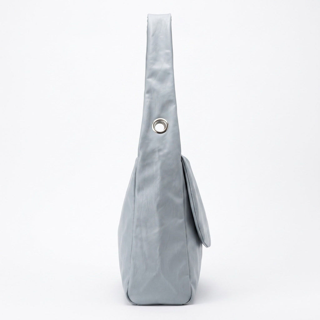 Flap Hobo Bag with Grommet Strap and Wide Shoulder Handle 11.8x9.5x4in