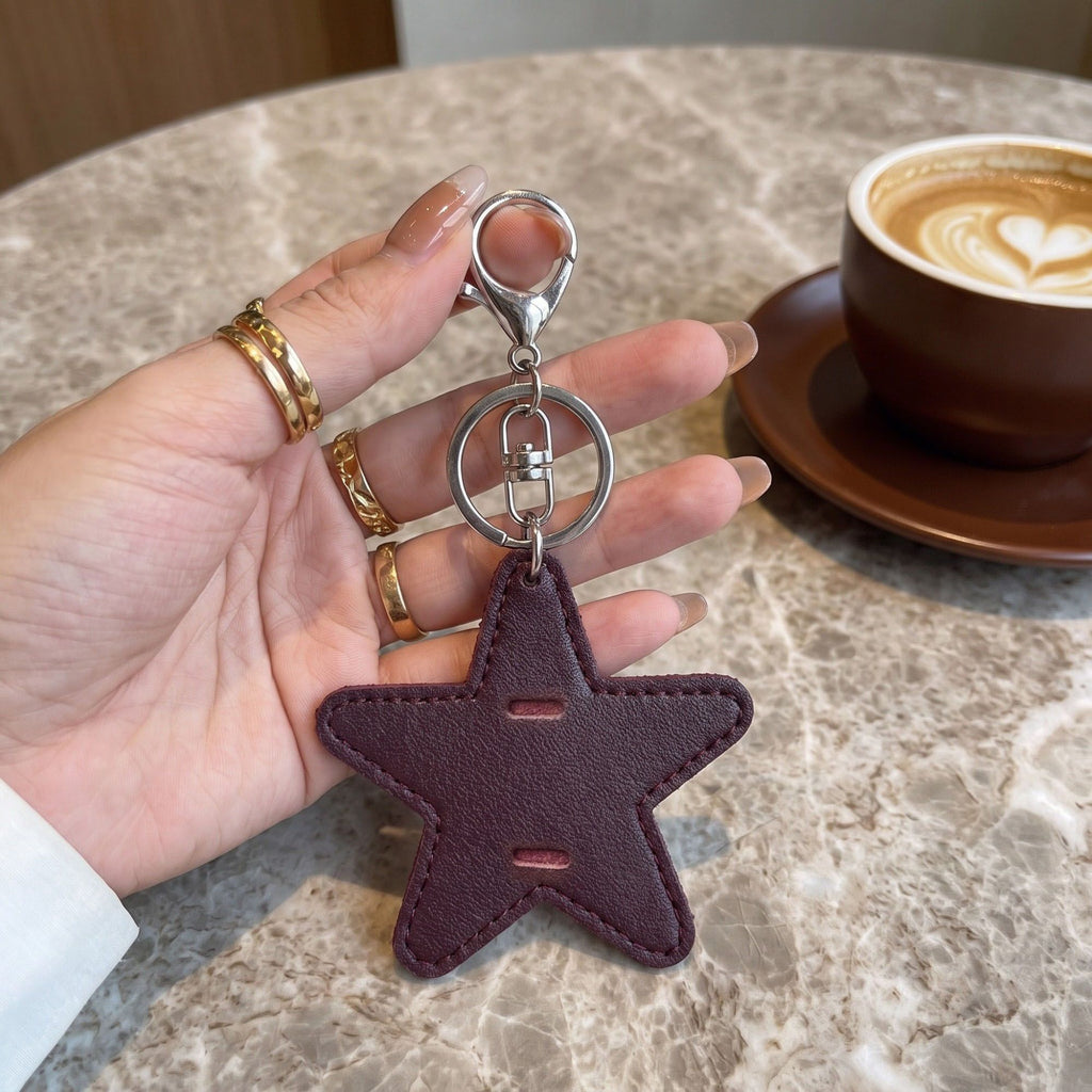 2-Piece Womens Faux Leather Bag Charm Keychain with Metal Clip Ring and Stitched Detail