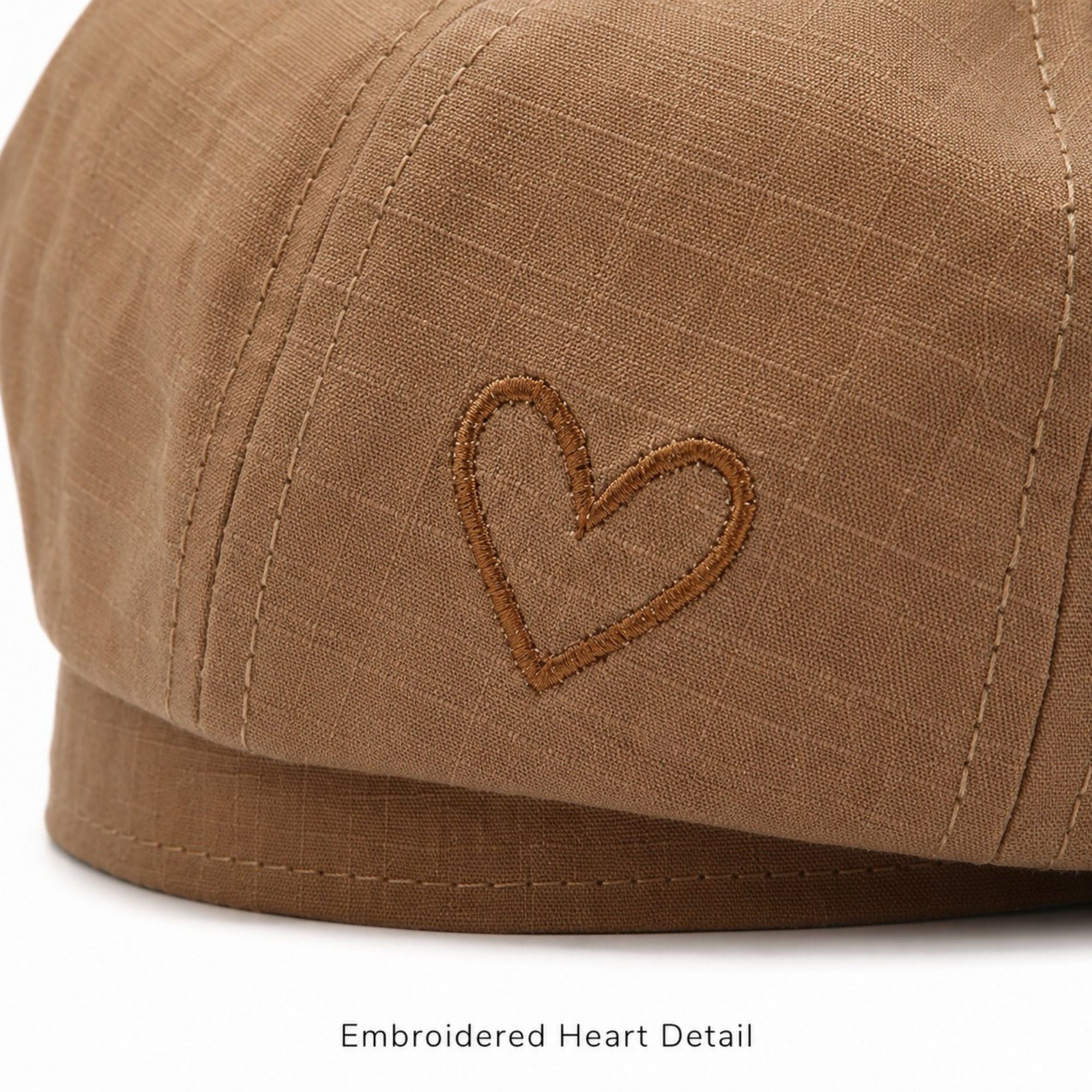 Heart Embroidered Newsboy Cap Textured Baker Boy Hat