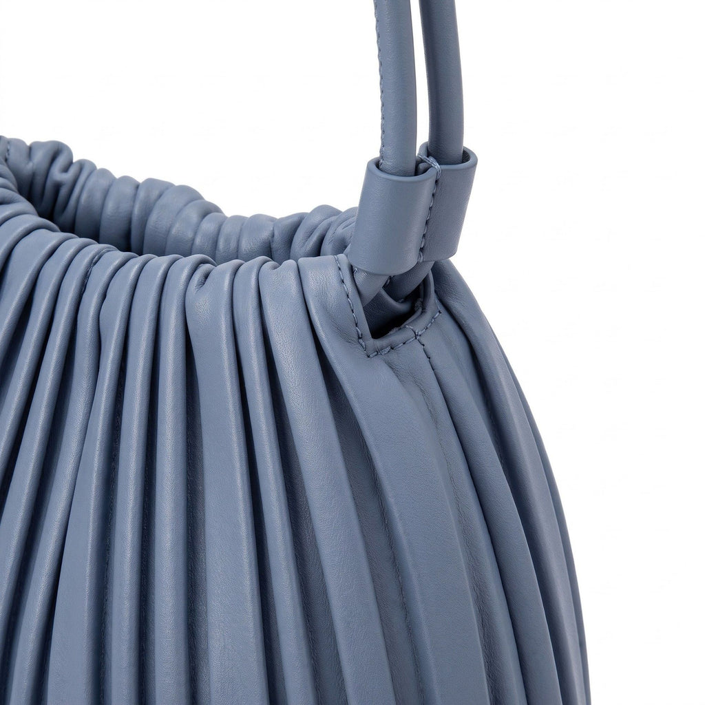 Pleated Crossbody Bucket Bag with Long Shoulder Strap and Gathered Top 7.5x8.5x3.5in