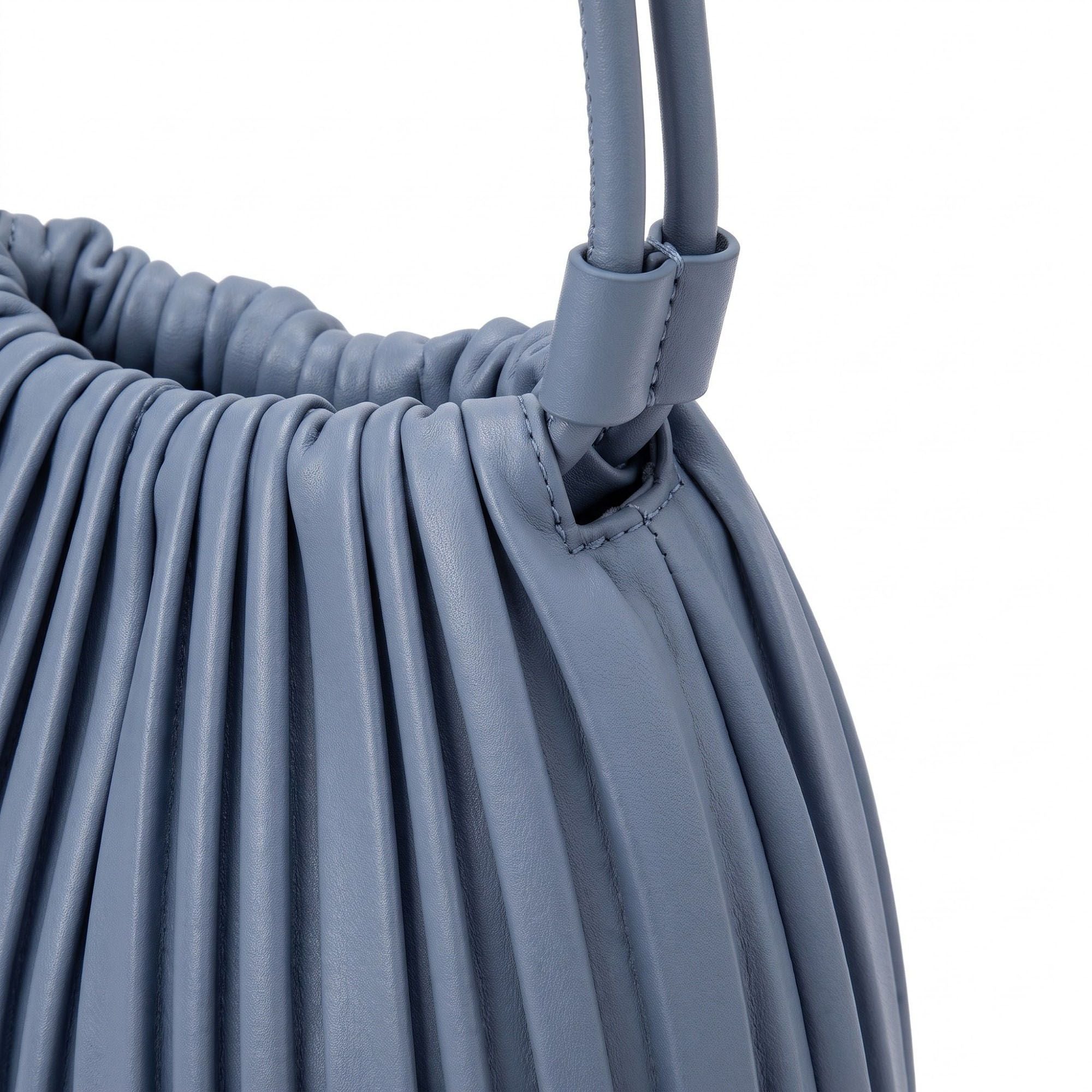 Pleated Crossbody Bucket Bag with Long Shoulder Strap and Gathered Top 7.5x8.5x3.5in