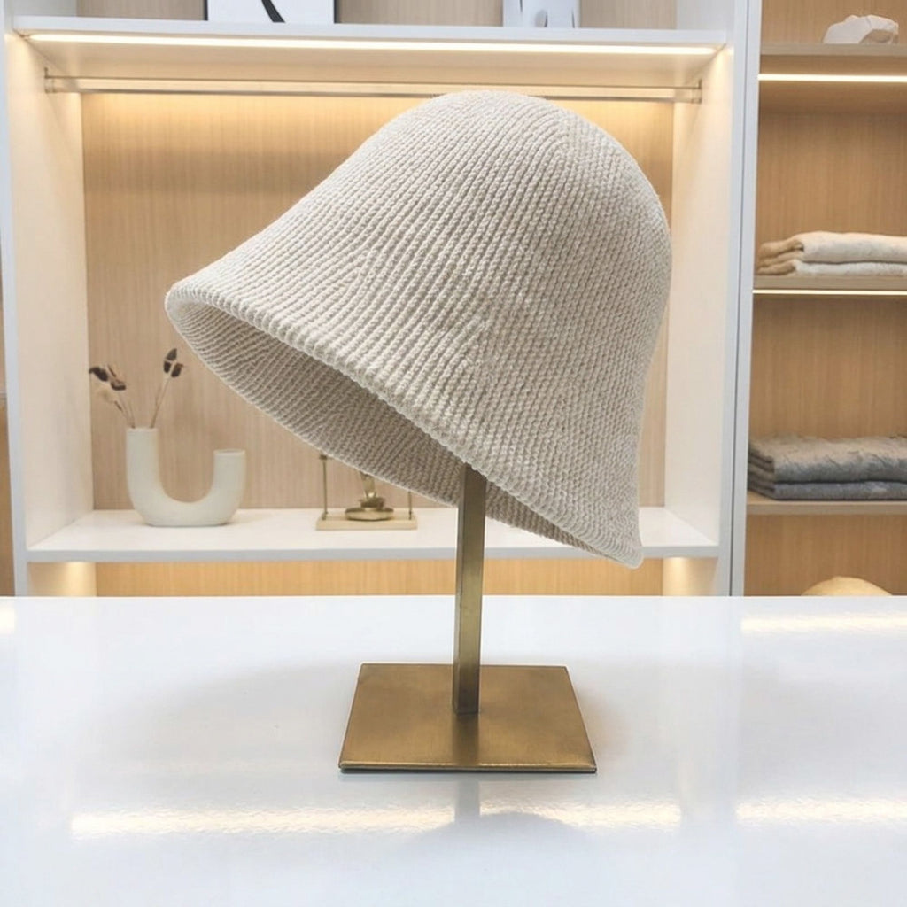 Textured Knit Cloche Bucket Hat Soft Brim Casual Hat