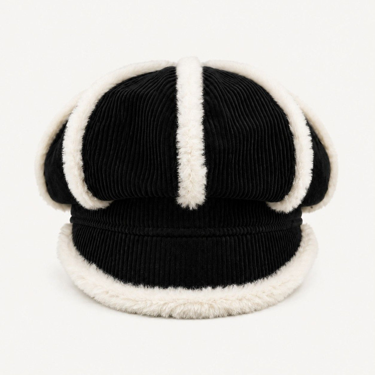 Corduroy Newsboy Cap Faux Fur Trim Baker Boy Hat Warm Casual Style