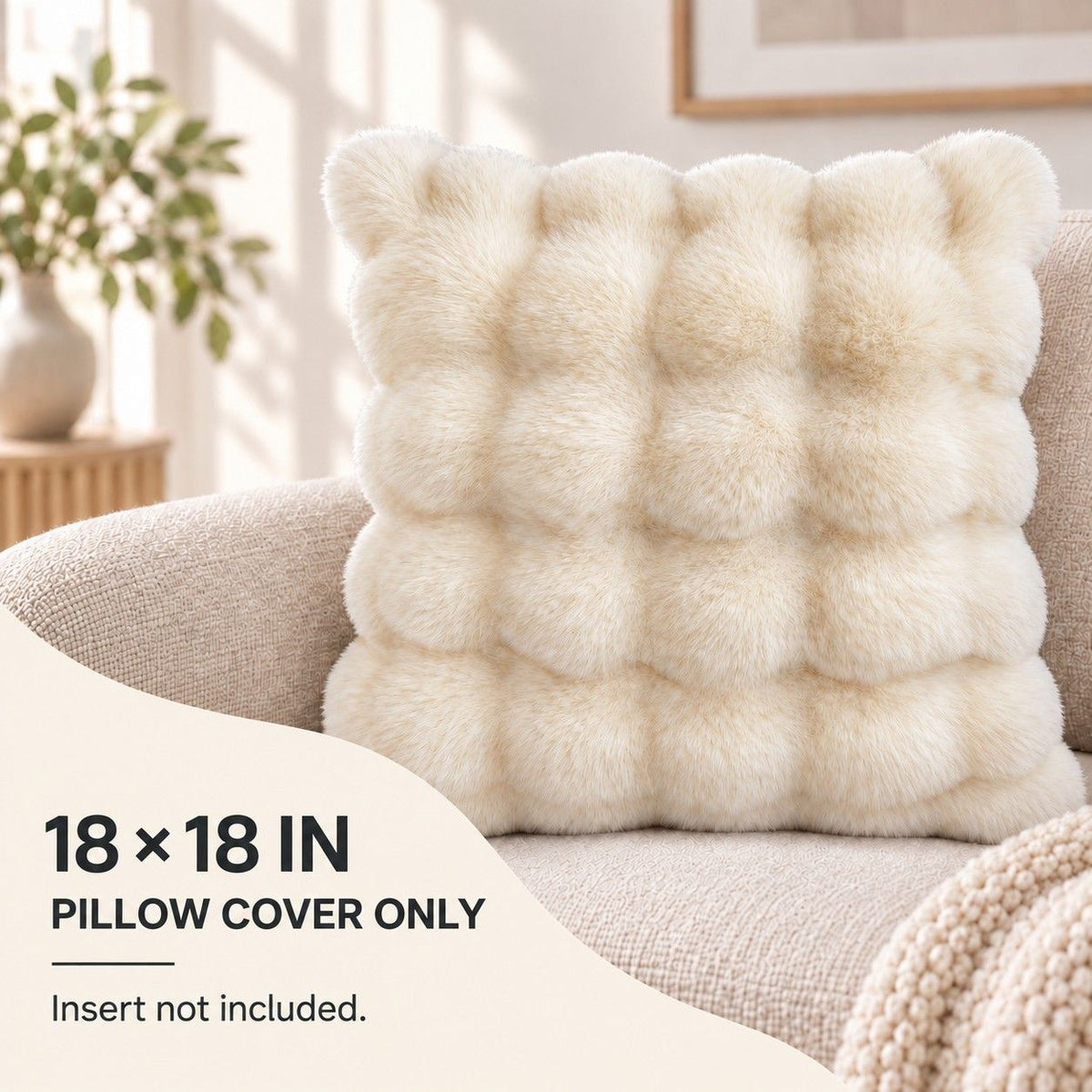 Double Sided Plush Faux Fur Throw Pillow Cover 18 x 18 Inch Bubble Texture