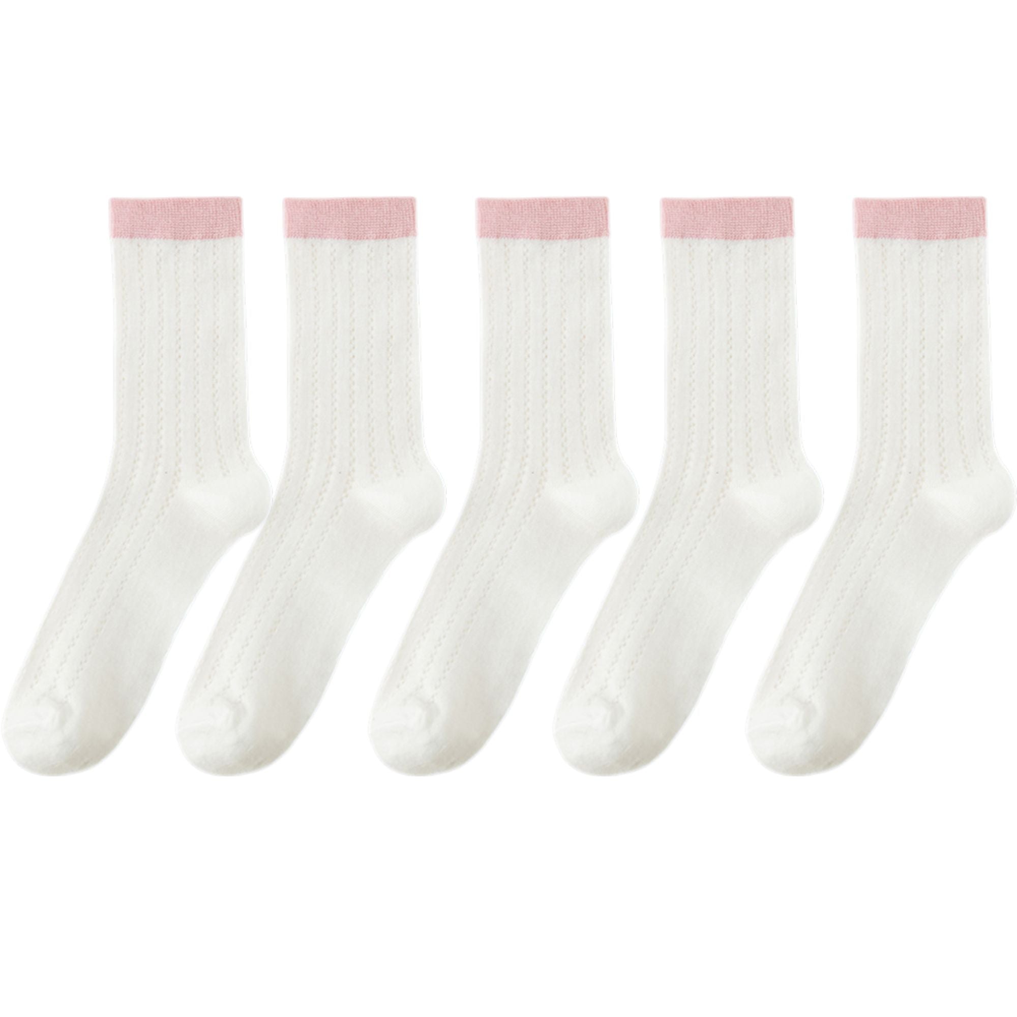 Anna-Kaci 5 Pairs Women's Breathable Lace-Knit Crew Socks with Colored Cuffs Soft Lightweight Anti-Odor for Casual Wear