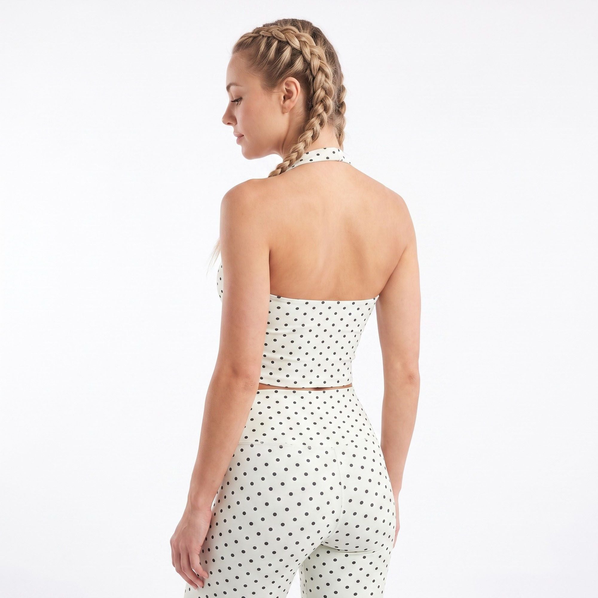 Polka Dot Halter Neck Cropped Active Tank Top for Workouts Running and Everyday Athleisure