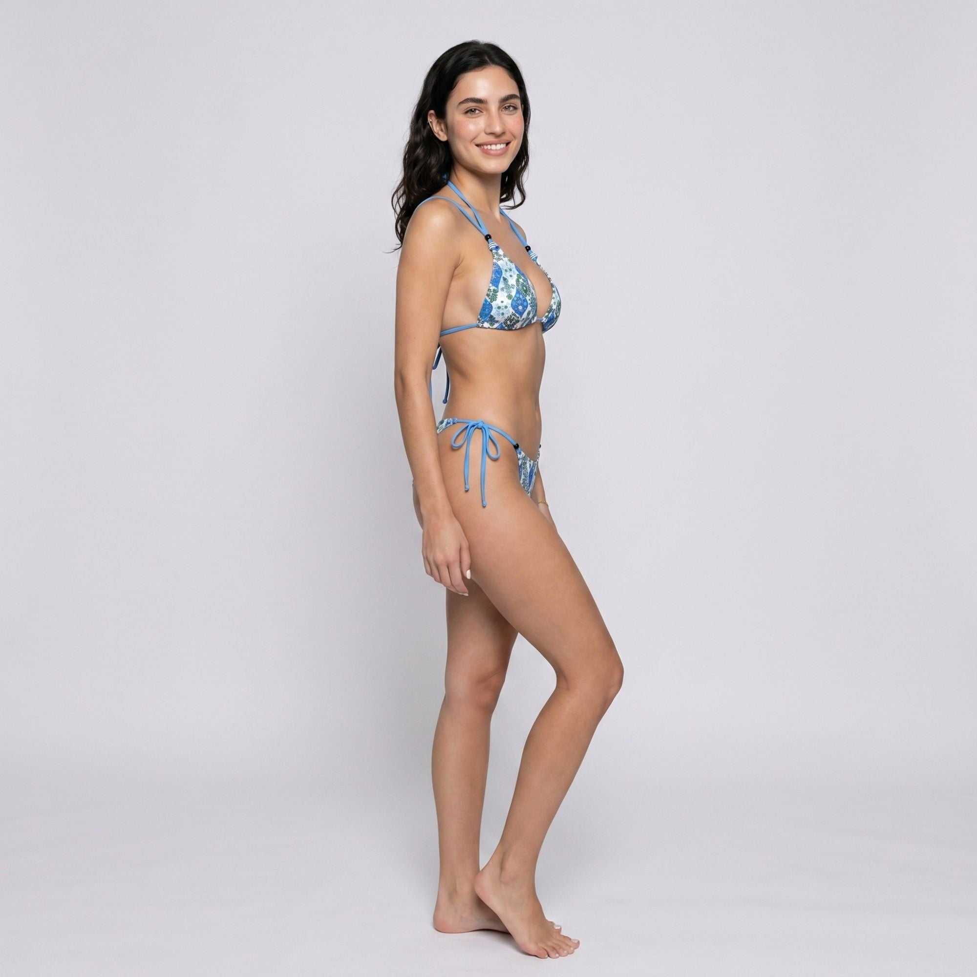 2 Piece Triangle Bikini Set with Halter Top and Tie Side Bottom