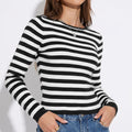 Striped Rib Knit Crewneck Long Sleeve Pullover Sweater