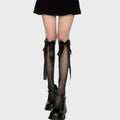 Anna-Kaci Sheer Knee-High Socks with Oversized Ribbon Bow Accents and Soft Stretch Fit for Stylish Feminine Legwear Layering