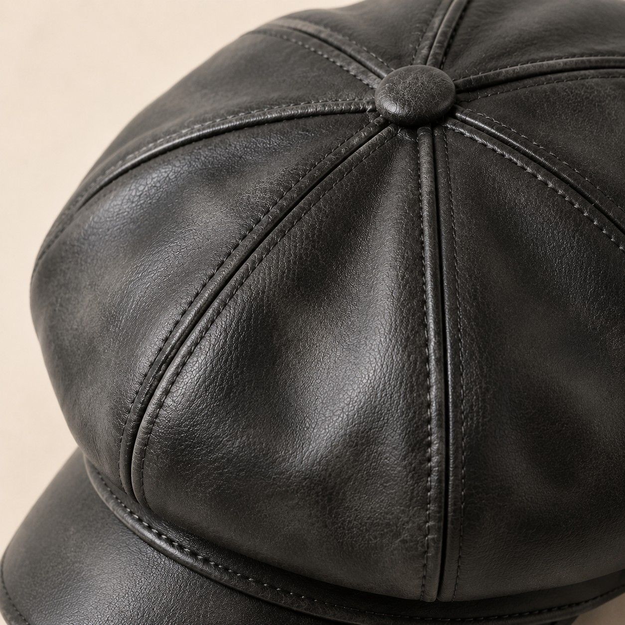 Faux Leather Newsboy Cap Vintage Eight Panel Baker Boy Hat Distressed Style