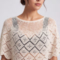Crochet Openwork Poncho Capelet with Round Neck, Draped Short Sleeves and Scalloped Hem 11.8*39.3In