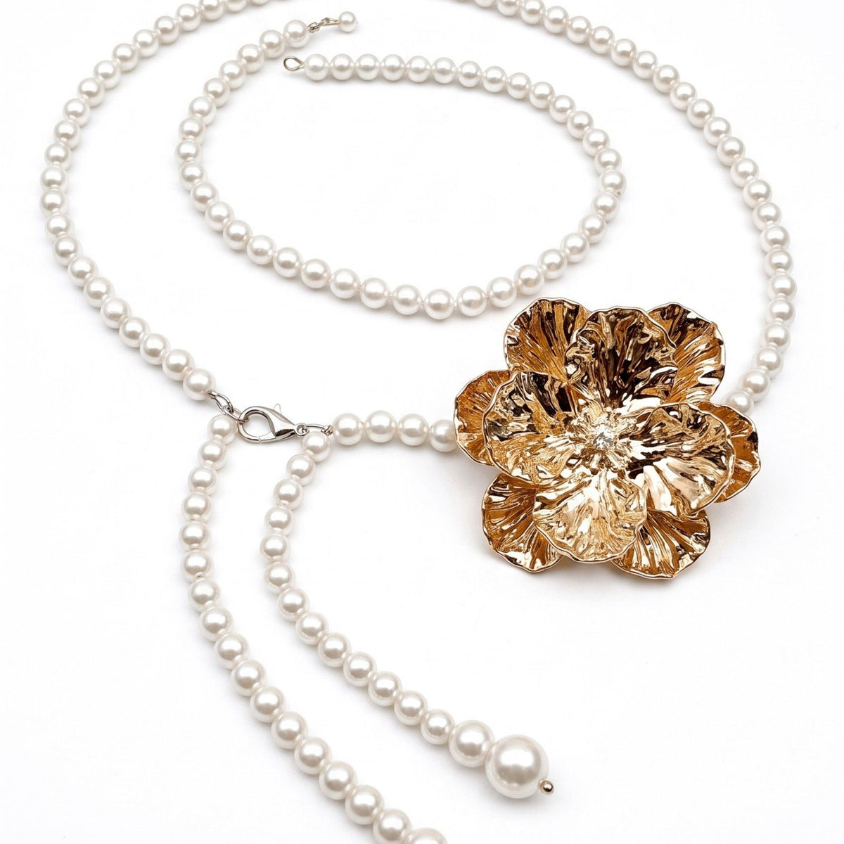 Cadena de cintura de perlas de plástico floral de textura única, ajustable, vintage, llamativa, 110 cm