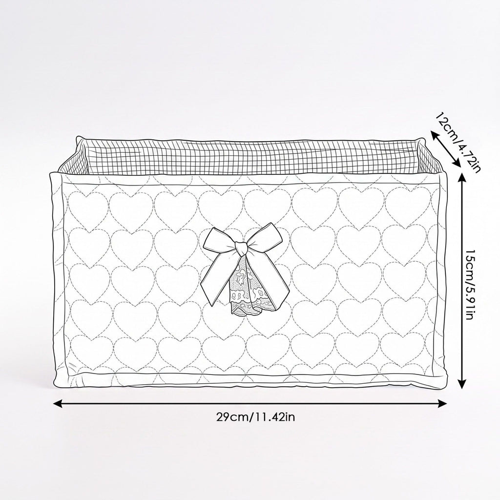 Quilted Heart Gingham Rectangular Storage Bin with Bow & Lace Accent