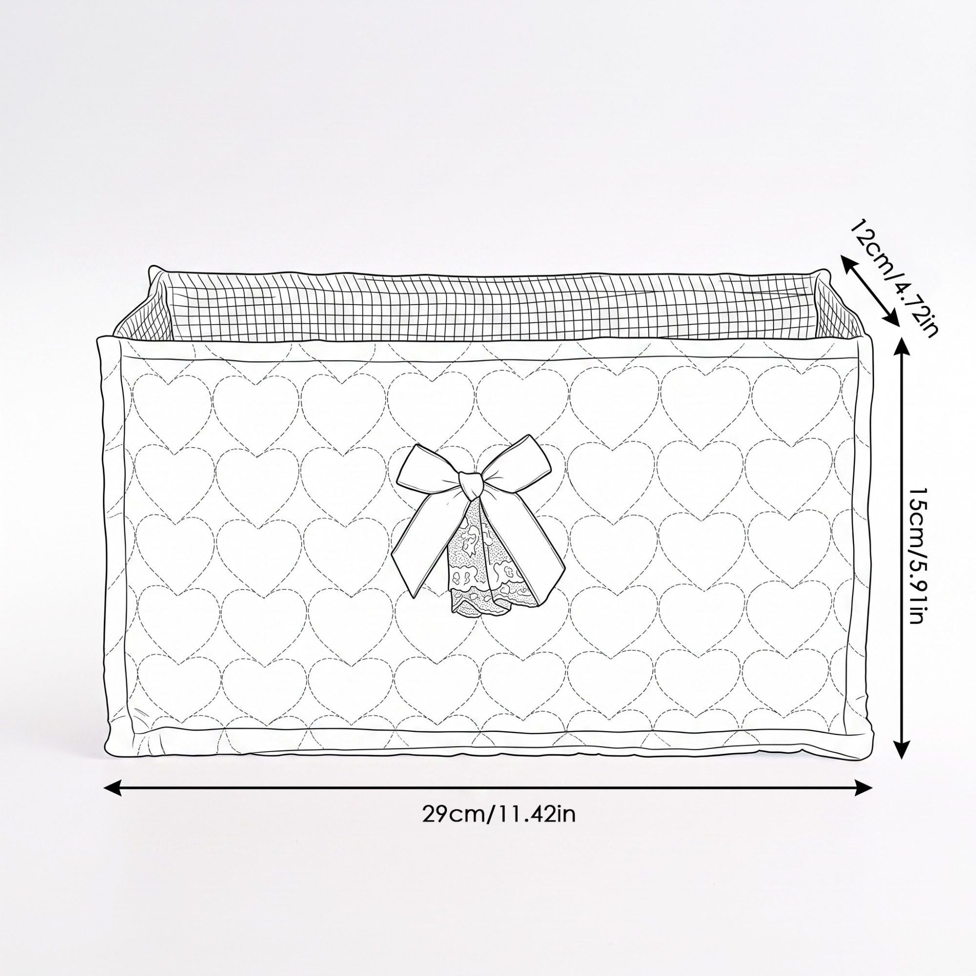 Quilted Heart Gingham Rectangular Storage Bin with Bow & Lace Accent