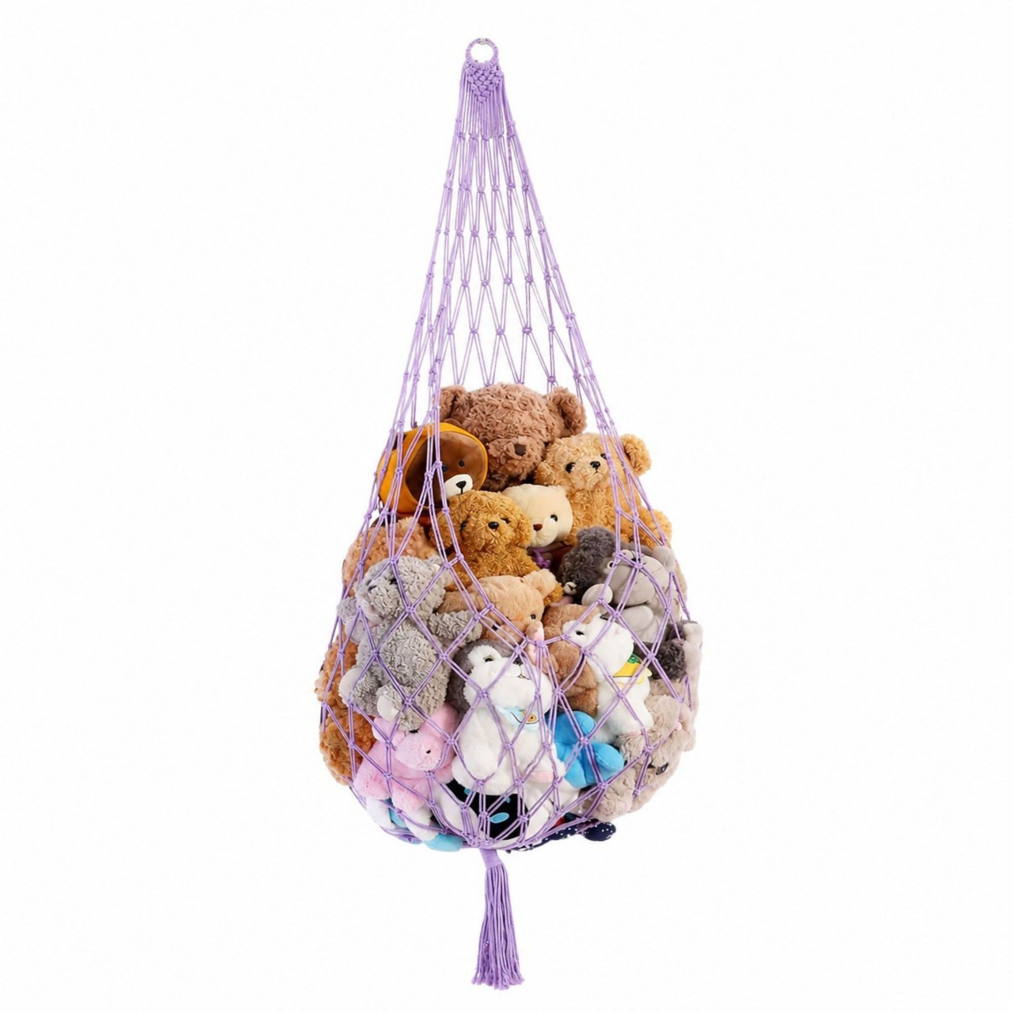 Red de Almacenamiento Colgante de Macramé para Peluches, Organizador de Esquina de Cuerda de Algodón