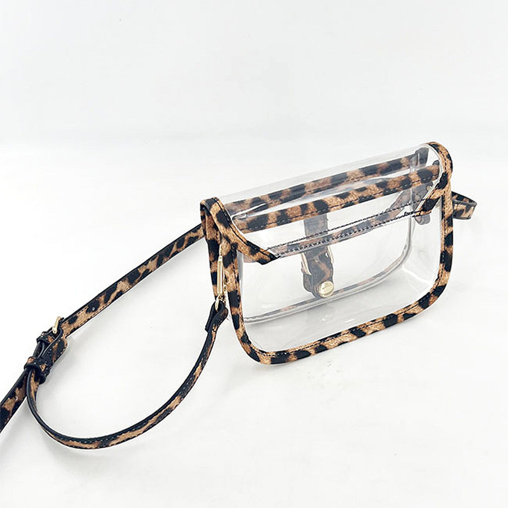 Clear Crossbody Handbag with Adjustable Strap and Buckle Flap Closure