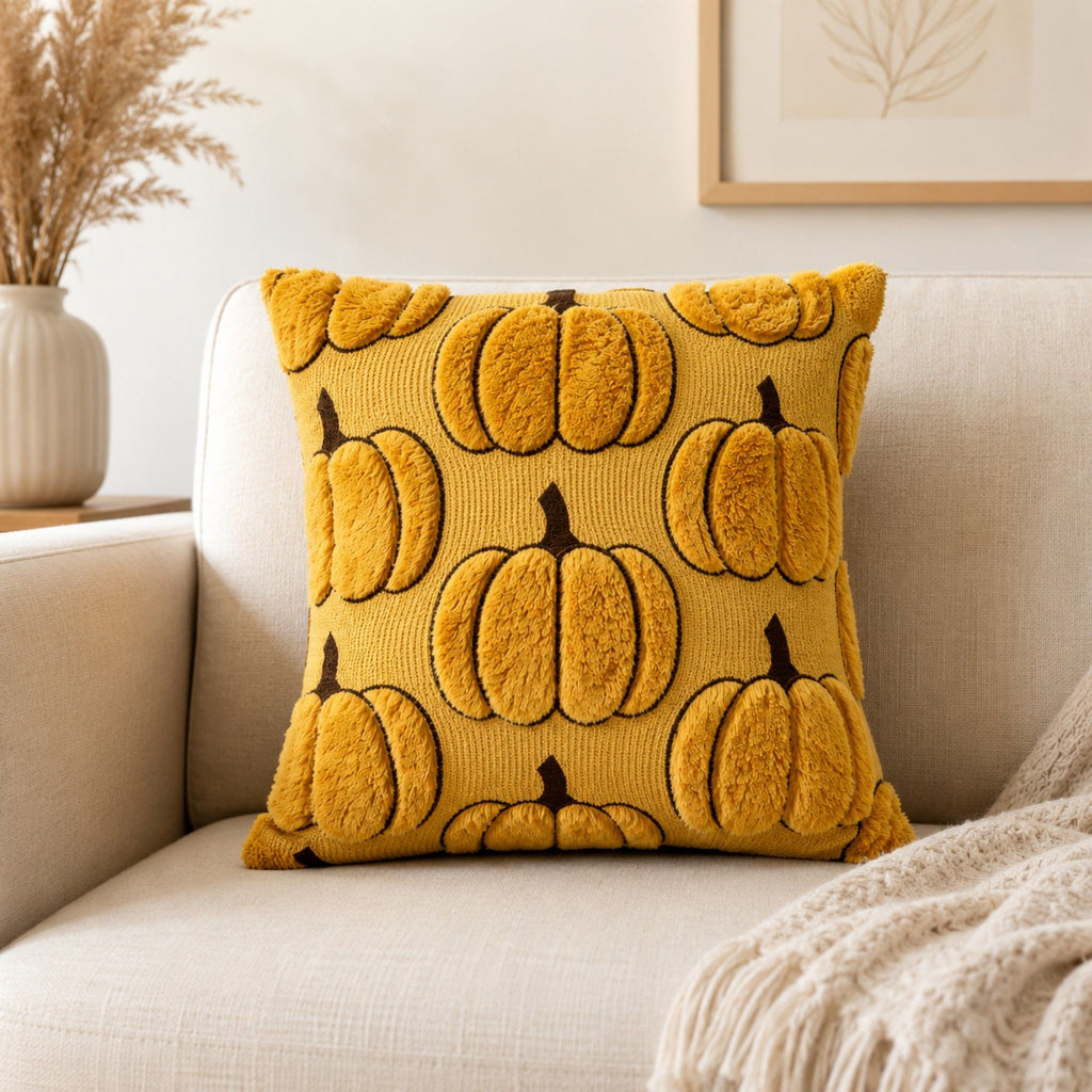Plush Pumpkin Throw Pillow Cover Square Decorative Fall Cushion Cover