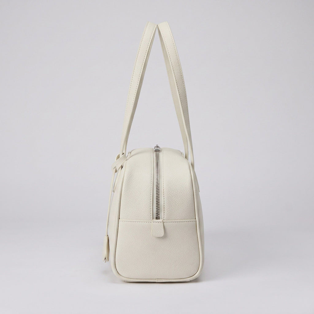 Smooth Grain Rectangular Boston Shoulder Bag with Fixed Long Top Handles & Full Zip Closure 11.8x7.1x4.7in