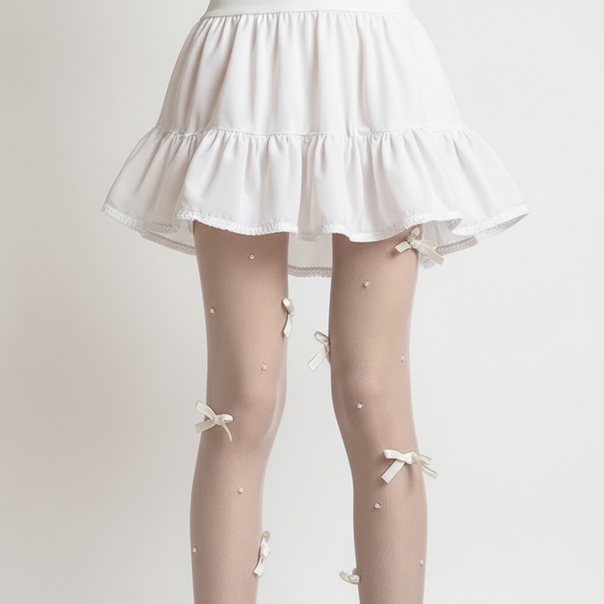 Anna-Kaci Women's Sheer Tights with Bow Accents and Polka Dot Embellishments