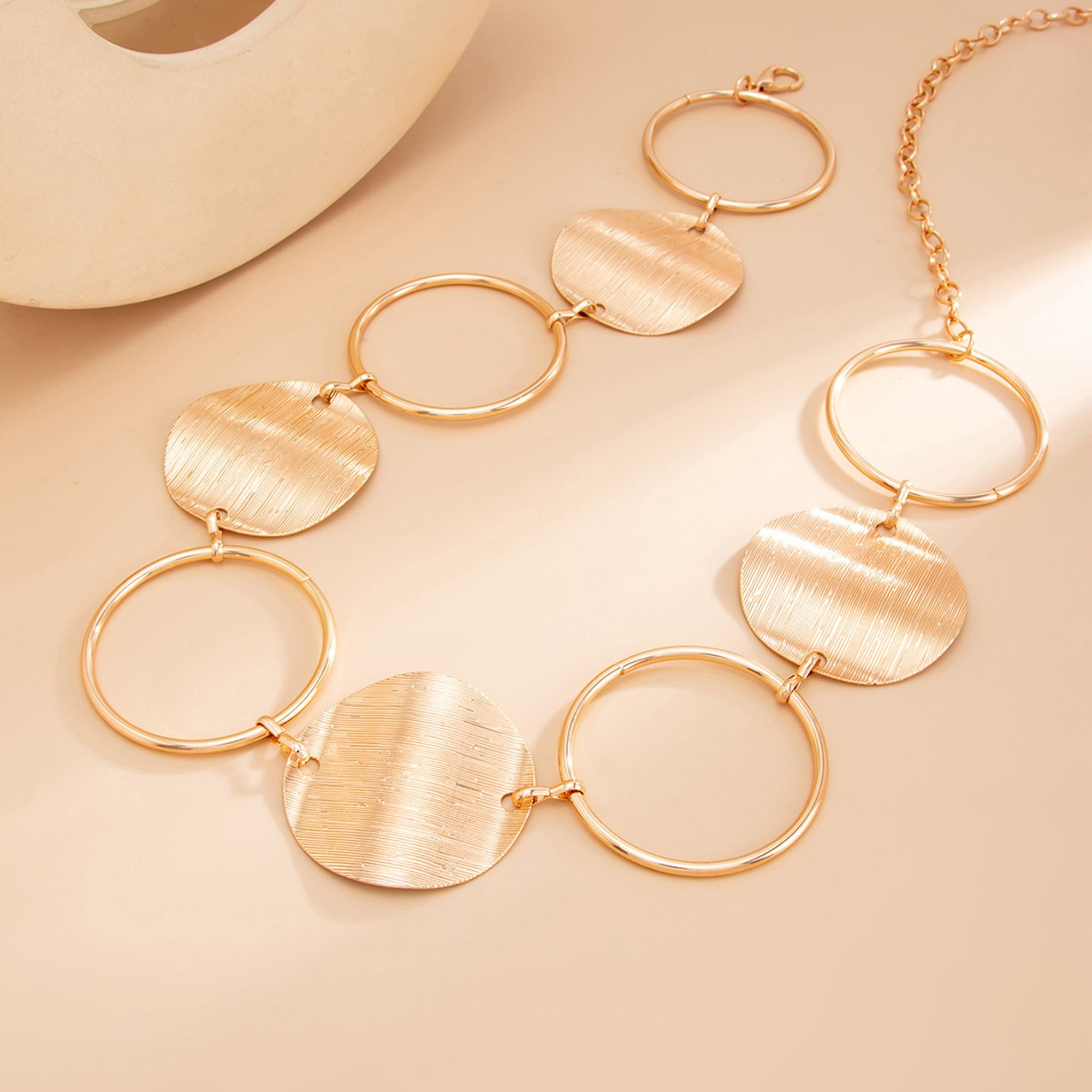 Round Disc and Ring Metal Waist Chain Adjustable Body Belt Modern Statement Waist Jewelry