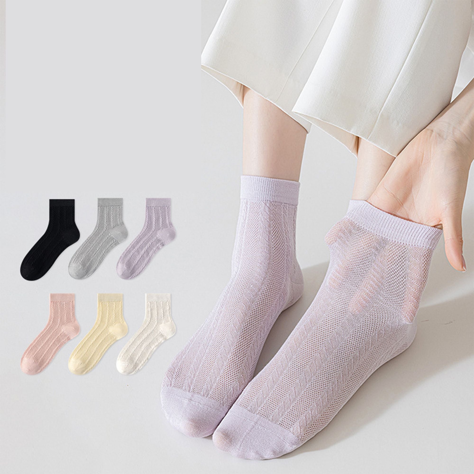 Anna-Kaci Womens Lightweight Breathable Crew Socks 4-Pack Delicate Knit Pattern Soft Stretch Comfort Fit