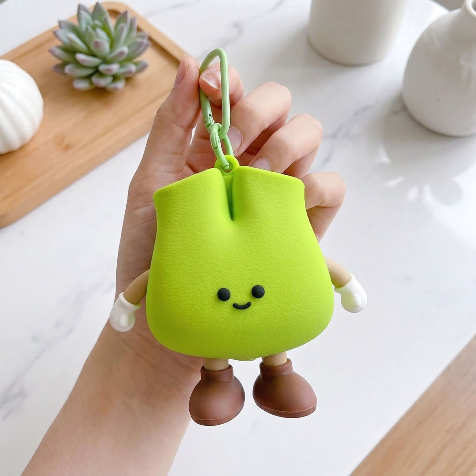 2-Piece Womens Pouch Bag Charm with Hanging Clip and Character Design