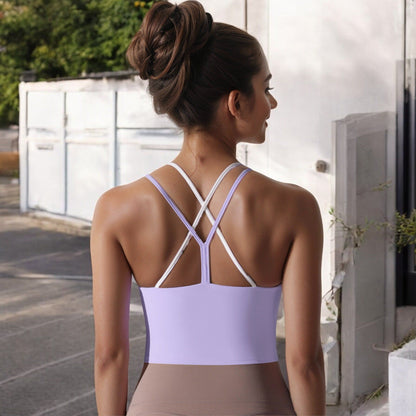 Double Strap Cropped Sports Tank with Scoop Neck
