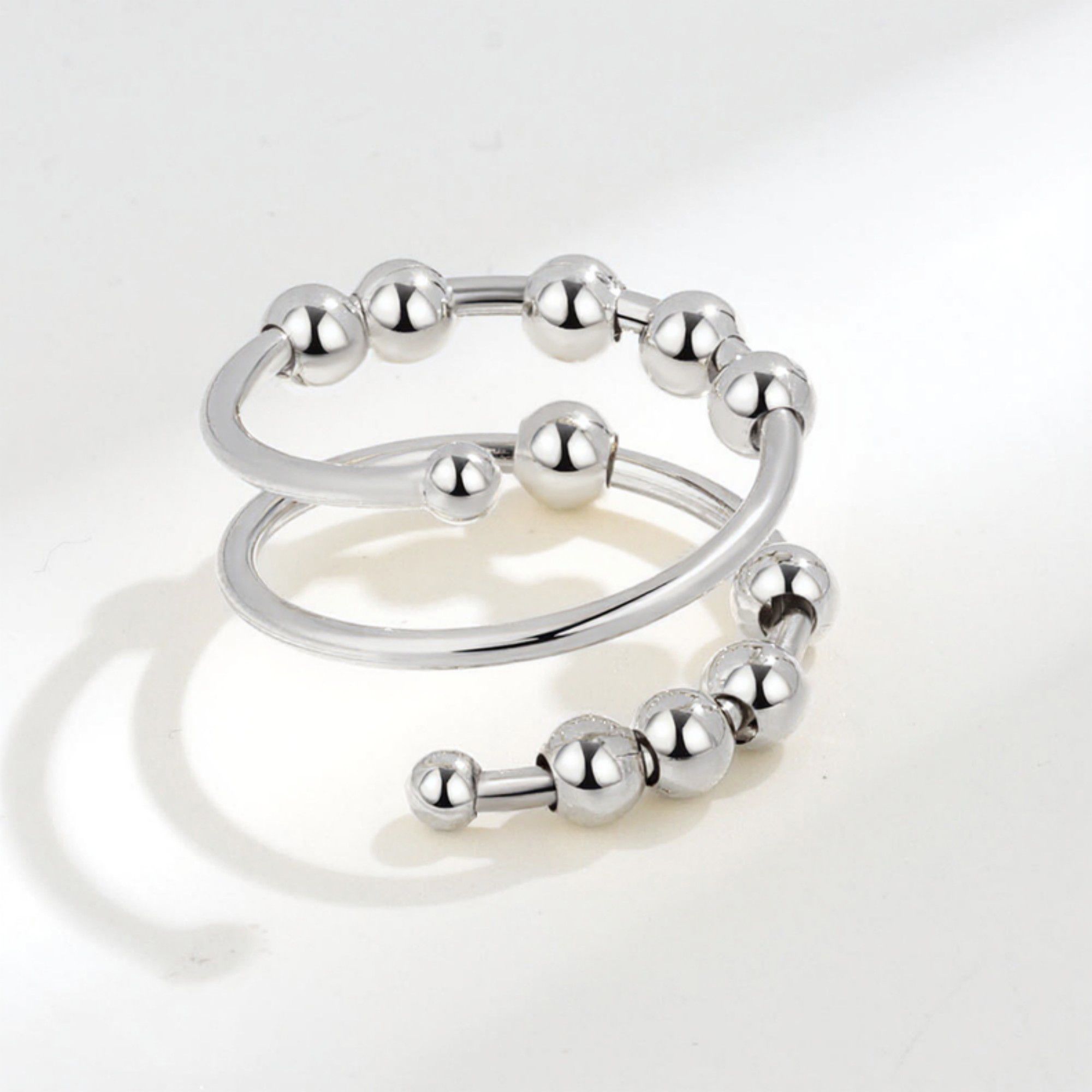 Women's Beaded Wrap Ring Adjustable Layered Ball Detailing Modern Minimalist Jewelry Accessory 0.4in
