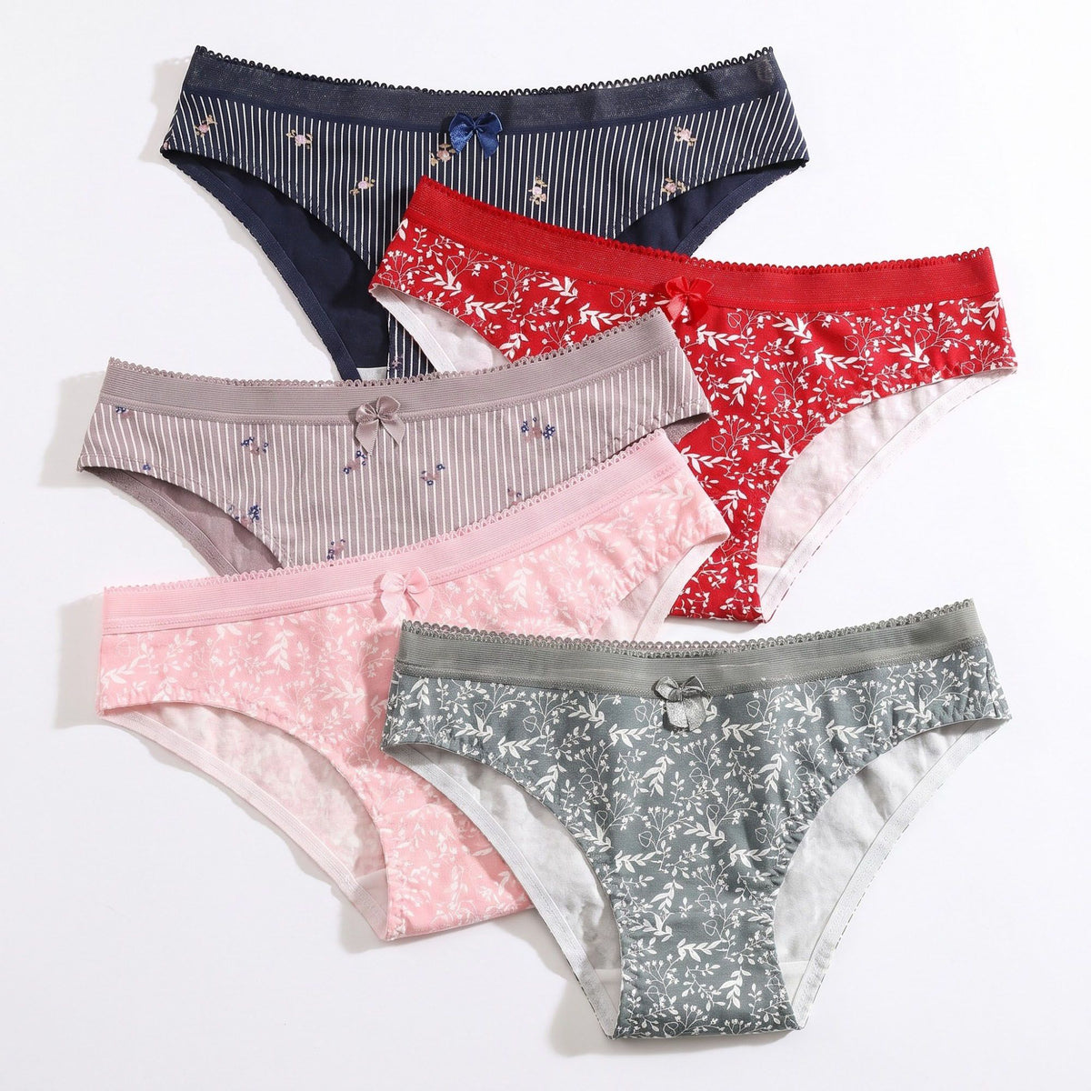 5 Pack Printed Bikini Underwear with Bow Detail