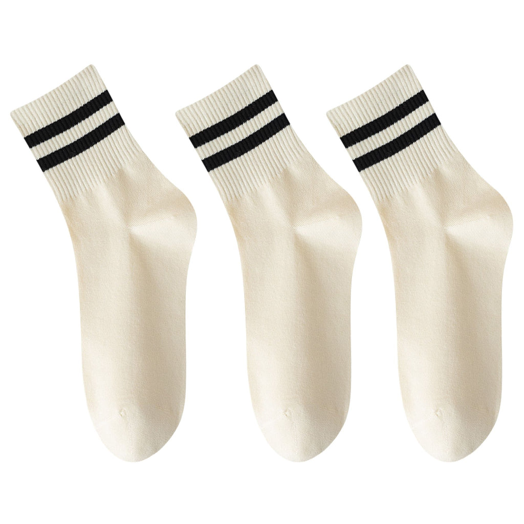 Anna-Kaci 3 Pairs Women's Crew Socks in Cotton Blend Ribbed Cuff Assorted Stripes Dots Letter Graphic Print Design