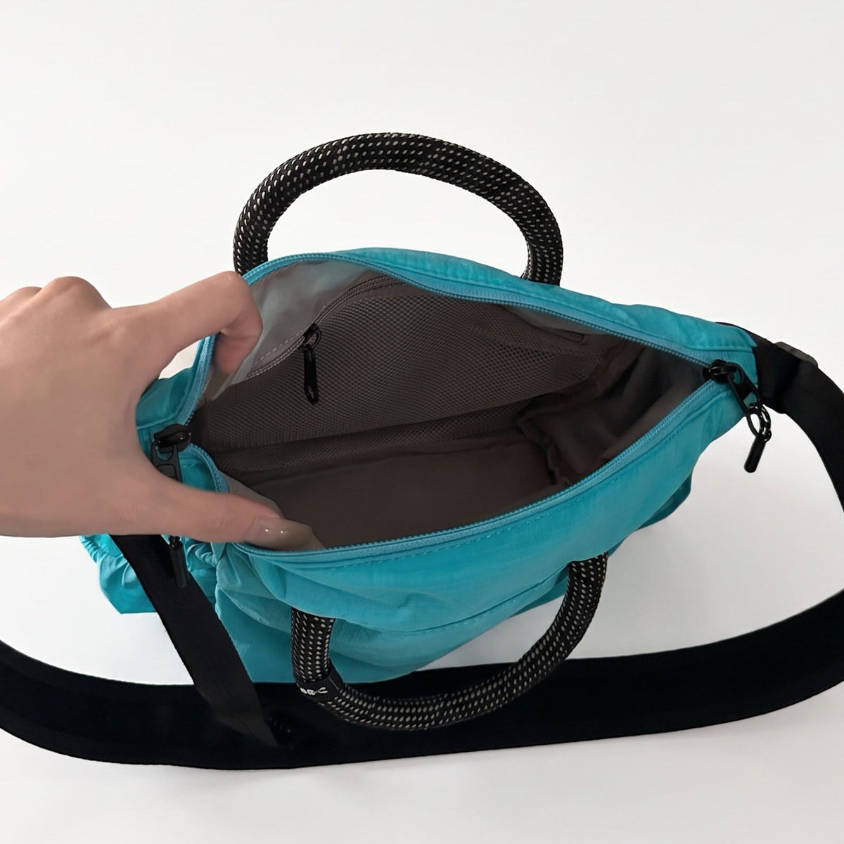 Nylon Crossbody Tote Bag with Top Handles and Multiple Zipper Pockets