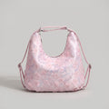Floral Sequin Hobo Shoulder Bag with 3D Applique Details and Adjustable Strap