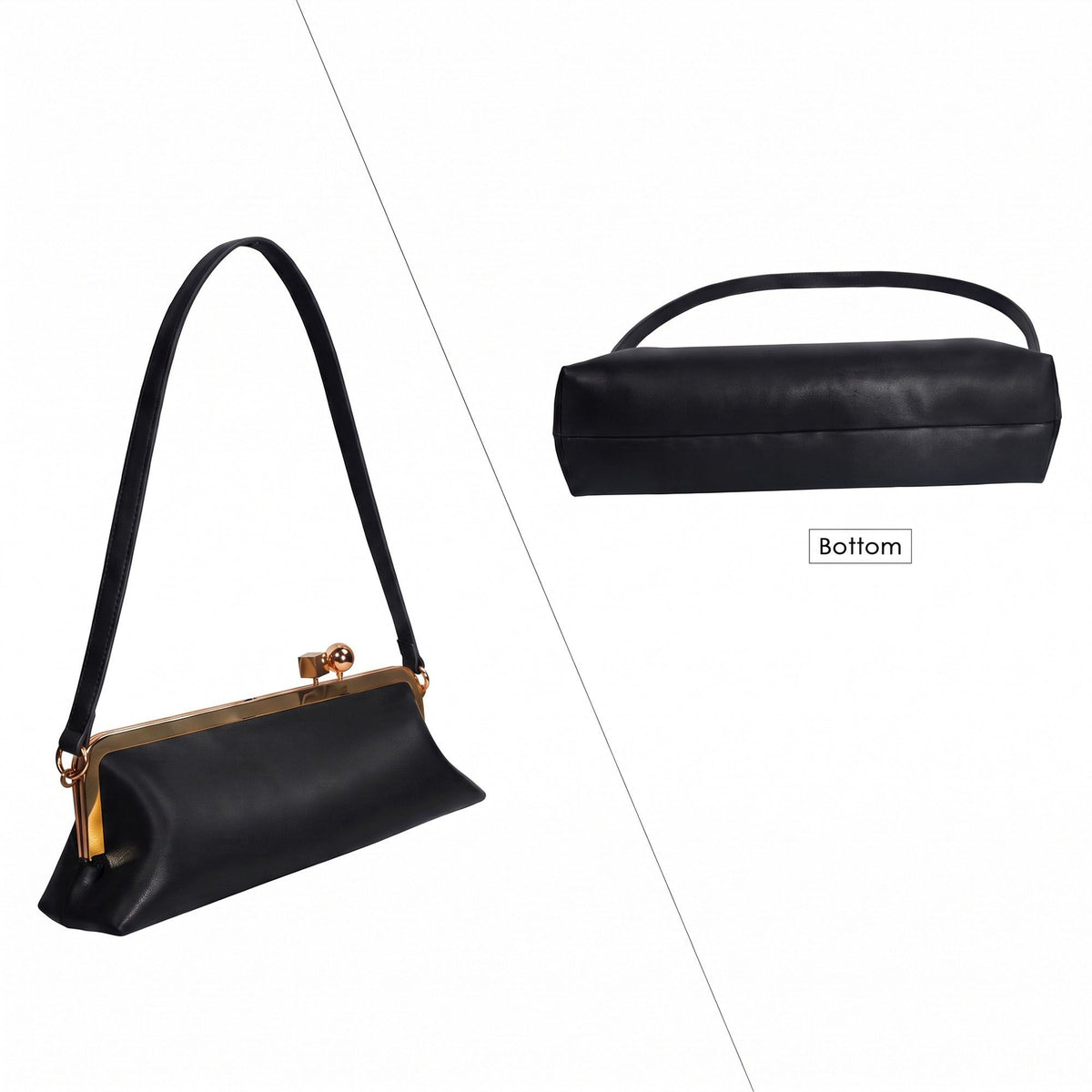 Faux Leather Metal Frame Clasp Shoulder Bag Evening Clutch