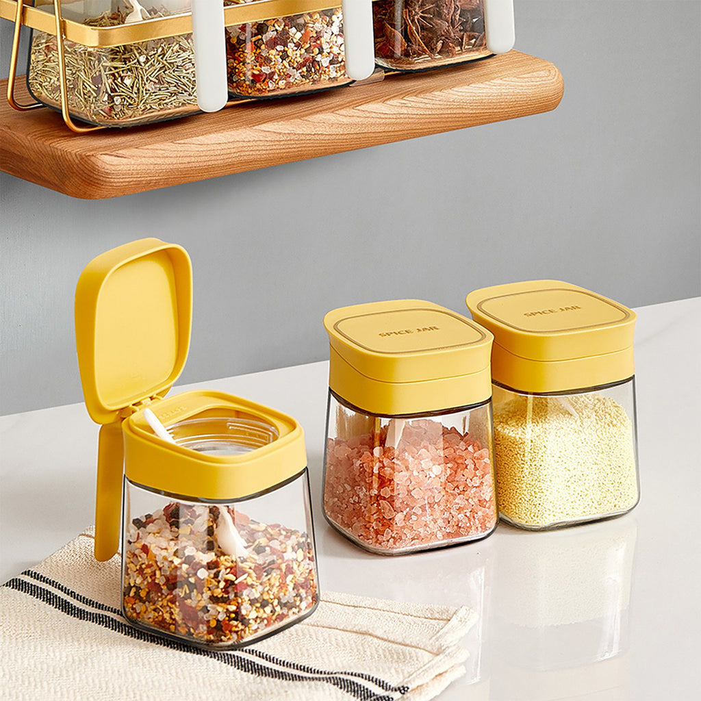 Glass Seasoning Jar with Spoon, Lid and Easy-Grip Handle