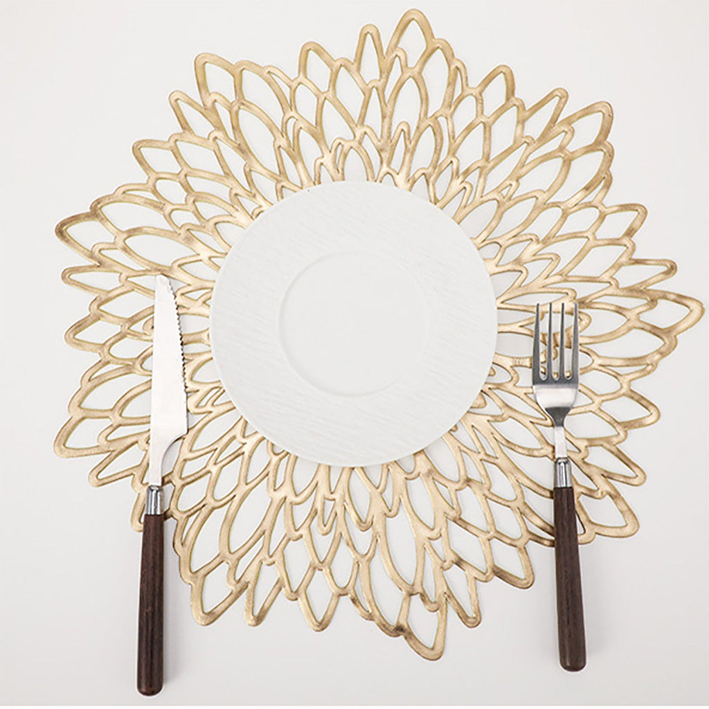 4 Piece Set Round Floral Cutout PVC Placemats Heat Resistant Decorative Table Mats