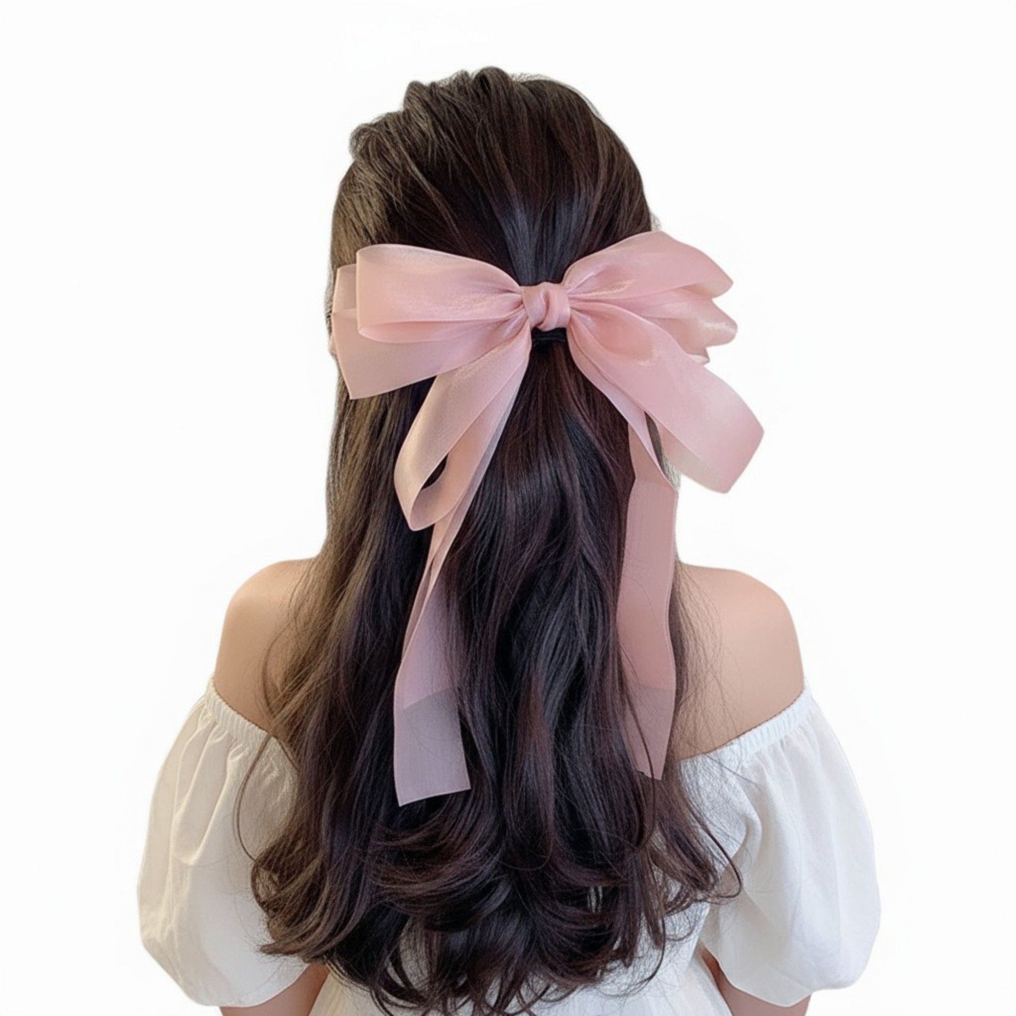 Oversized Satin Bow Hair Clip with Long Ribbon Tails and Glossy Finish