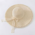Wide Brim Sun Hat with Lace Bow and Pearl Trim