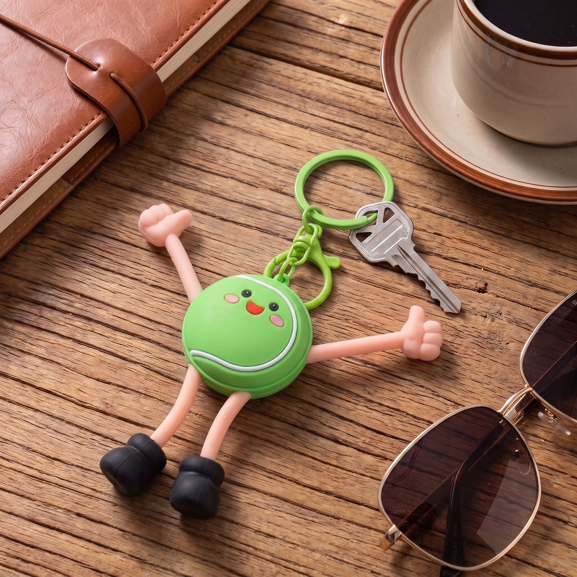 2-Piece Womens Sports Themed Bag Charm with Hanging Clip and Character Accent