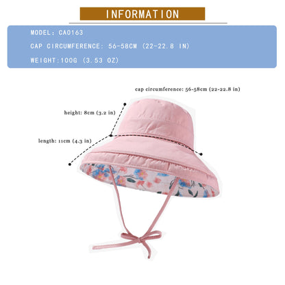Anna-Kaci Women's Reversible Floral & Solid Bucket Sun Hat with Chin Strap