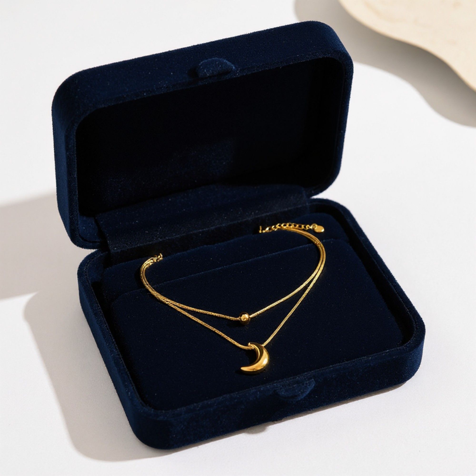 Layered Necklace Set with Minimalist Bead Charm and Sculpted Crescent Moon Pendant for a Delicate Refined Everyday Statement