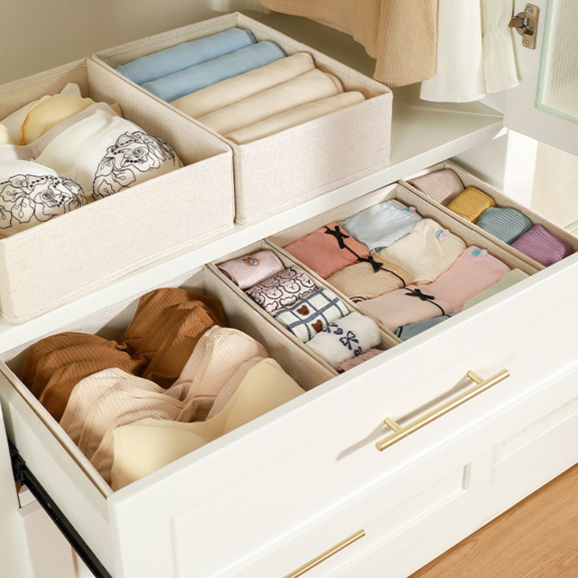 Drawer Organizer Storage Box Foldable Closet Bin Fabric Storage Basket for Dresser Shelves