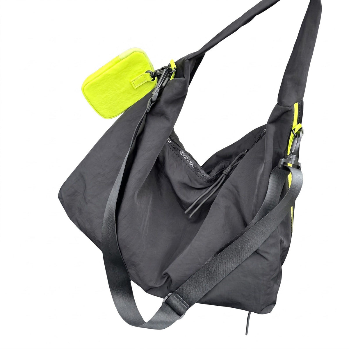 Large Nylon Hobo Shoulder Bag with Adjustable Crossbody Strap and Side Zip Pocket