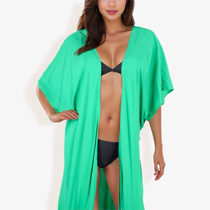 Flowy Kimono Cover-Up with Waist Tie and Open Front