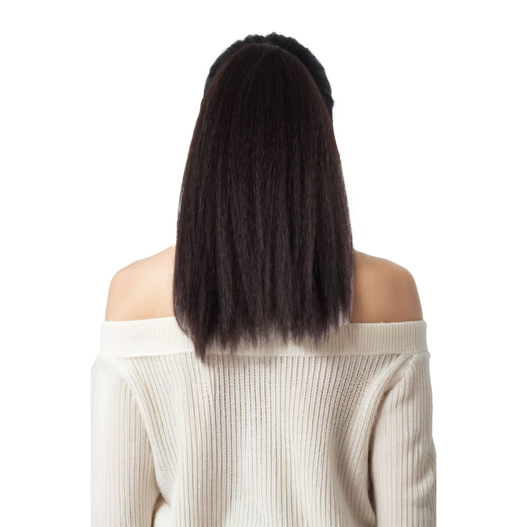 12-Inch Yaki Straight Ponytail Extension Fluffy Thick Drawstring Synthetic Hairpiece with Adjustable Clips for Women