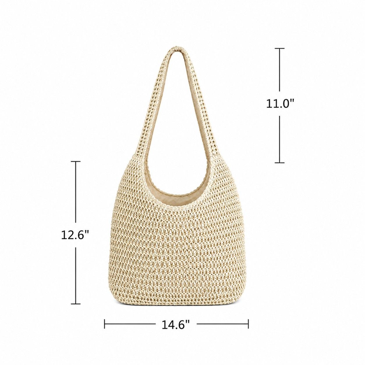 Woven Straw Tote Bag Large Capacity Zip Top Shoulder Carryall with Interior Pocket
