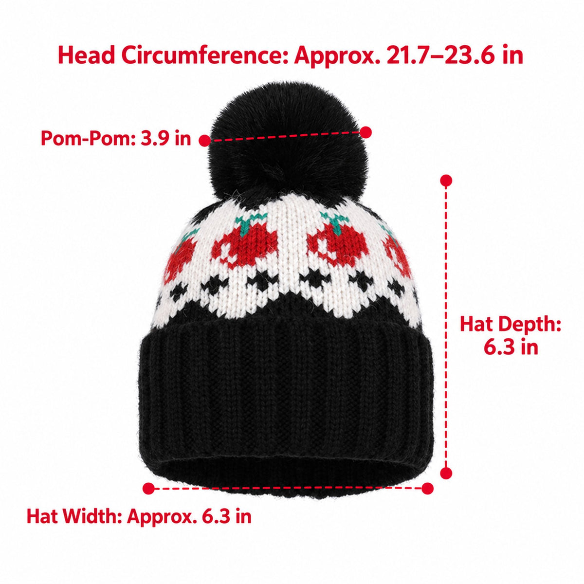Fair Isle Pom Pom Knit Beanie with Ribbed Cuff Winter Hat