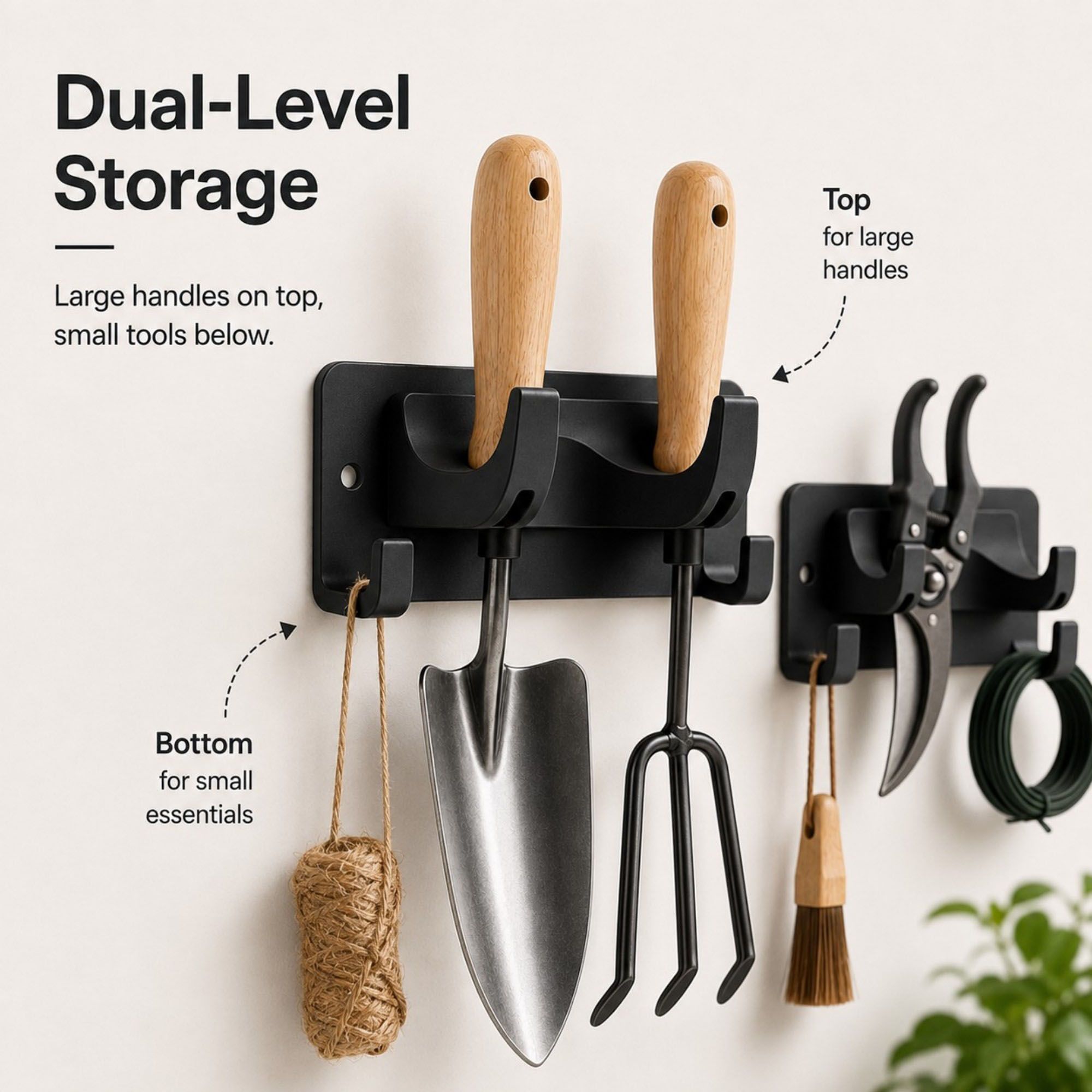 3-piece Wall Mounted Garden Tool Organizer Rack with Multi Hooks