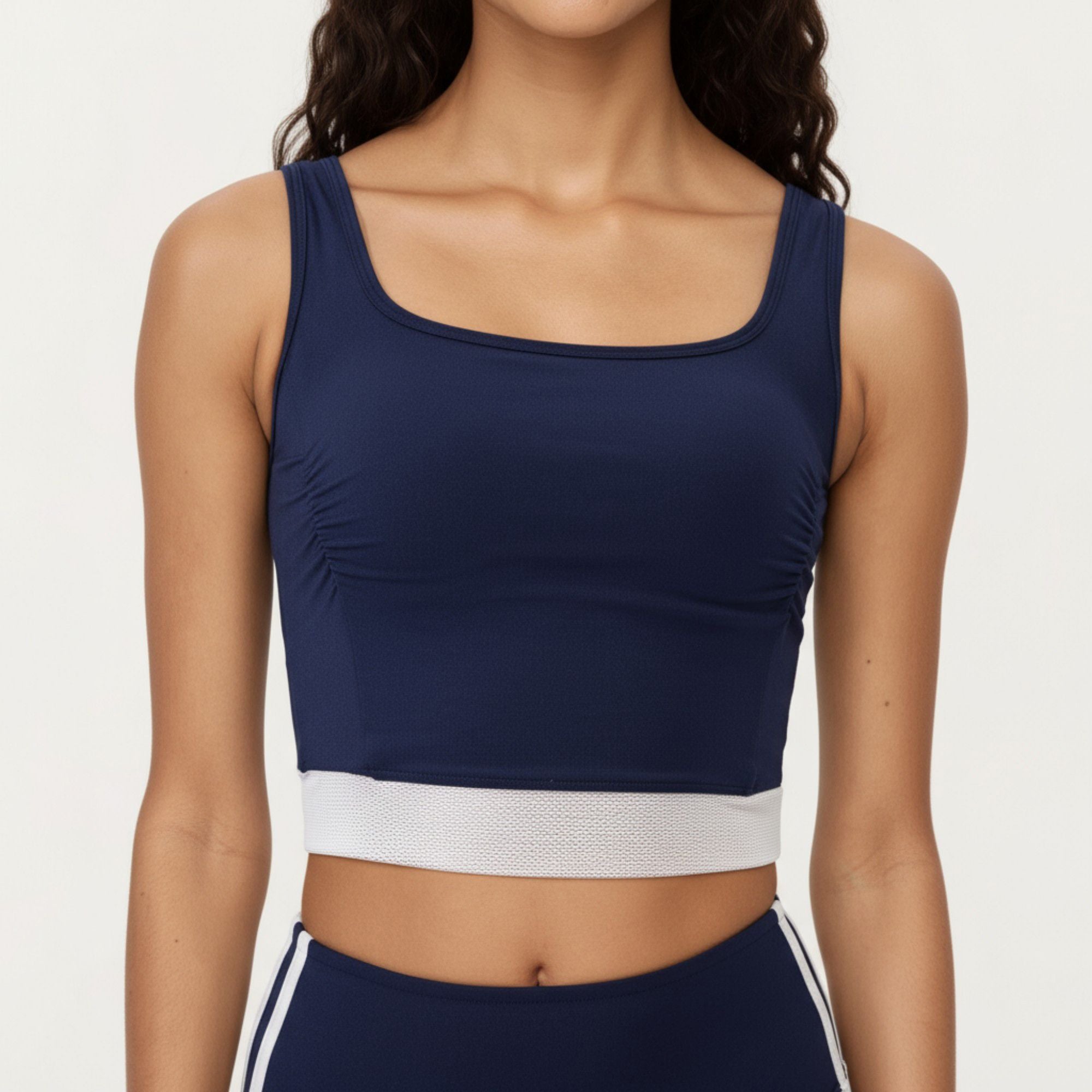 Anna-Kaci Active Women's Square Neck Cropped Active Tank Top with Contrast Elastic Hem