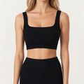 Anna-Kaci Active Women's Square Neck Ribbed Cropped Tank Top with Seam Front Detail