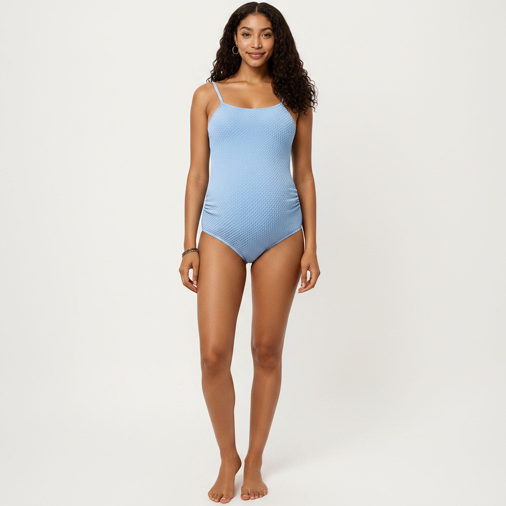 Anna-Kaci Swim Women's Maternity Ribbed One-Piece Swimsuit with Adjustable Straps and Front Ruched Detailing